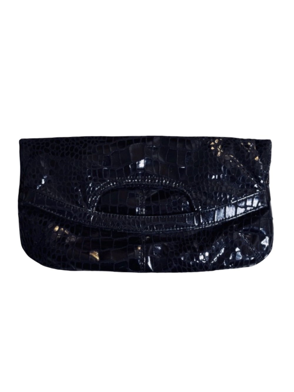 🍒NEW Crocodile Effect Soft Fold-Over Clutch in Black